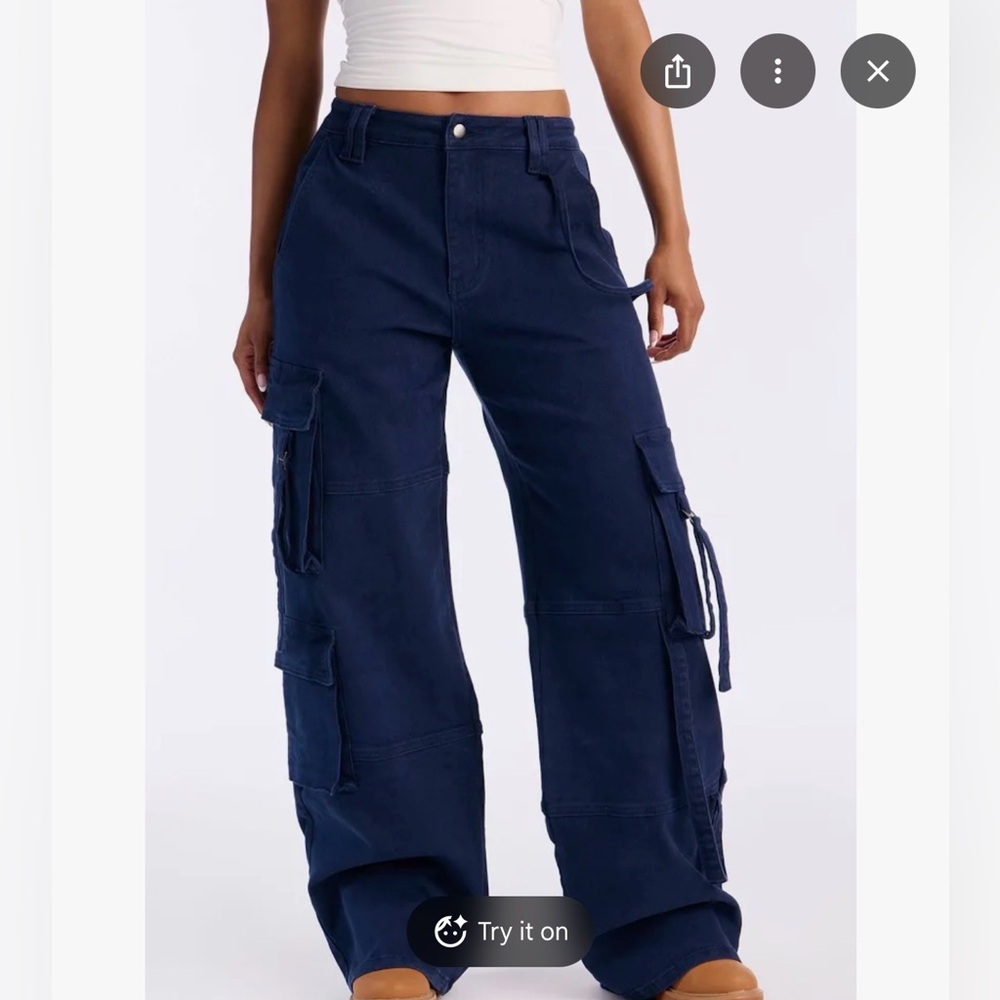 Fashion Nova dark blue baggy cargo pants long